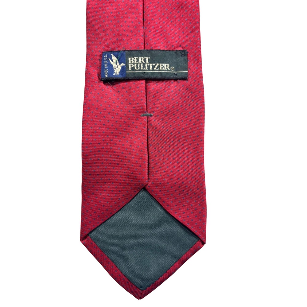 Bert Pulitzer Mens Red Blue Micro Dot Silk Tie Made in USA Necktie